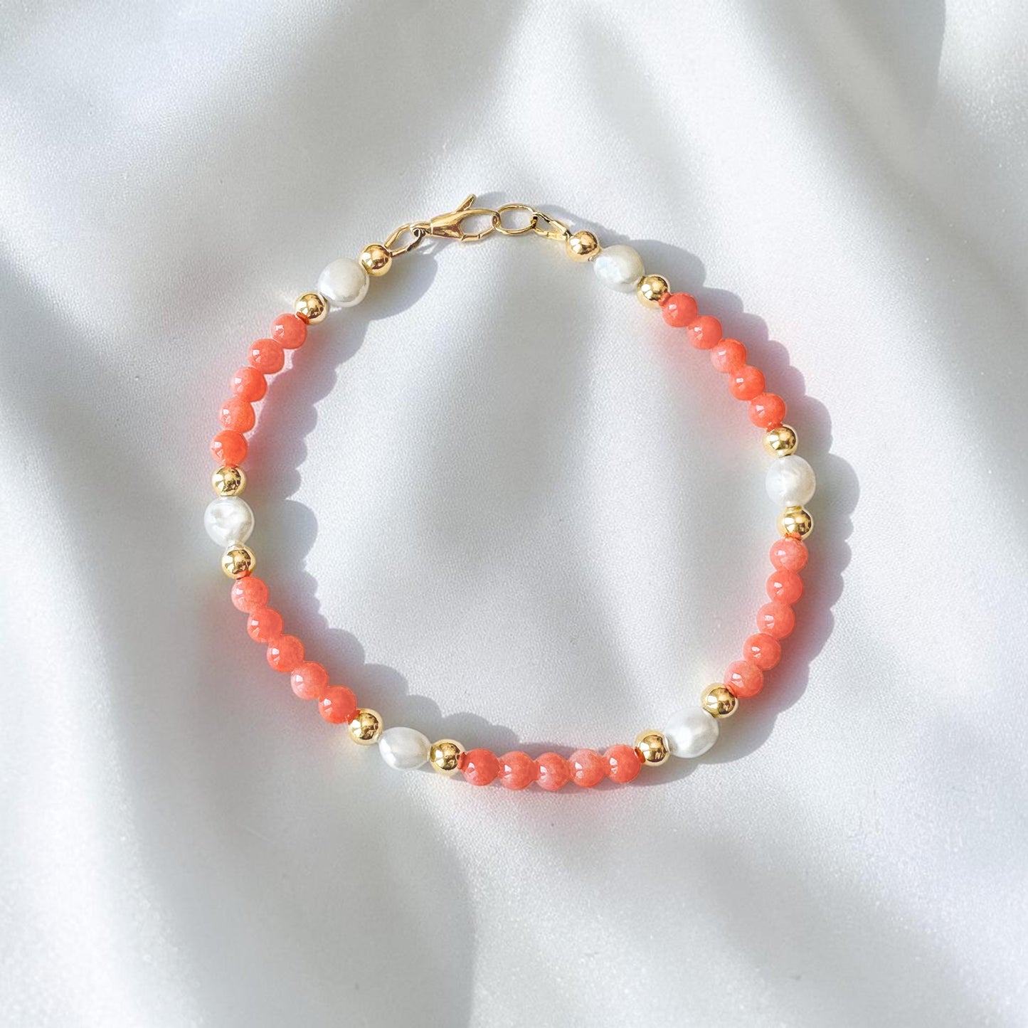 Coral and Freshwater Pearl Beaded Bracelet