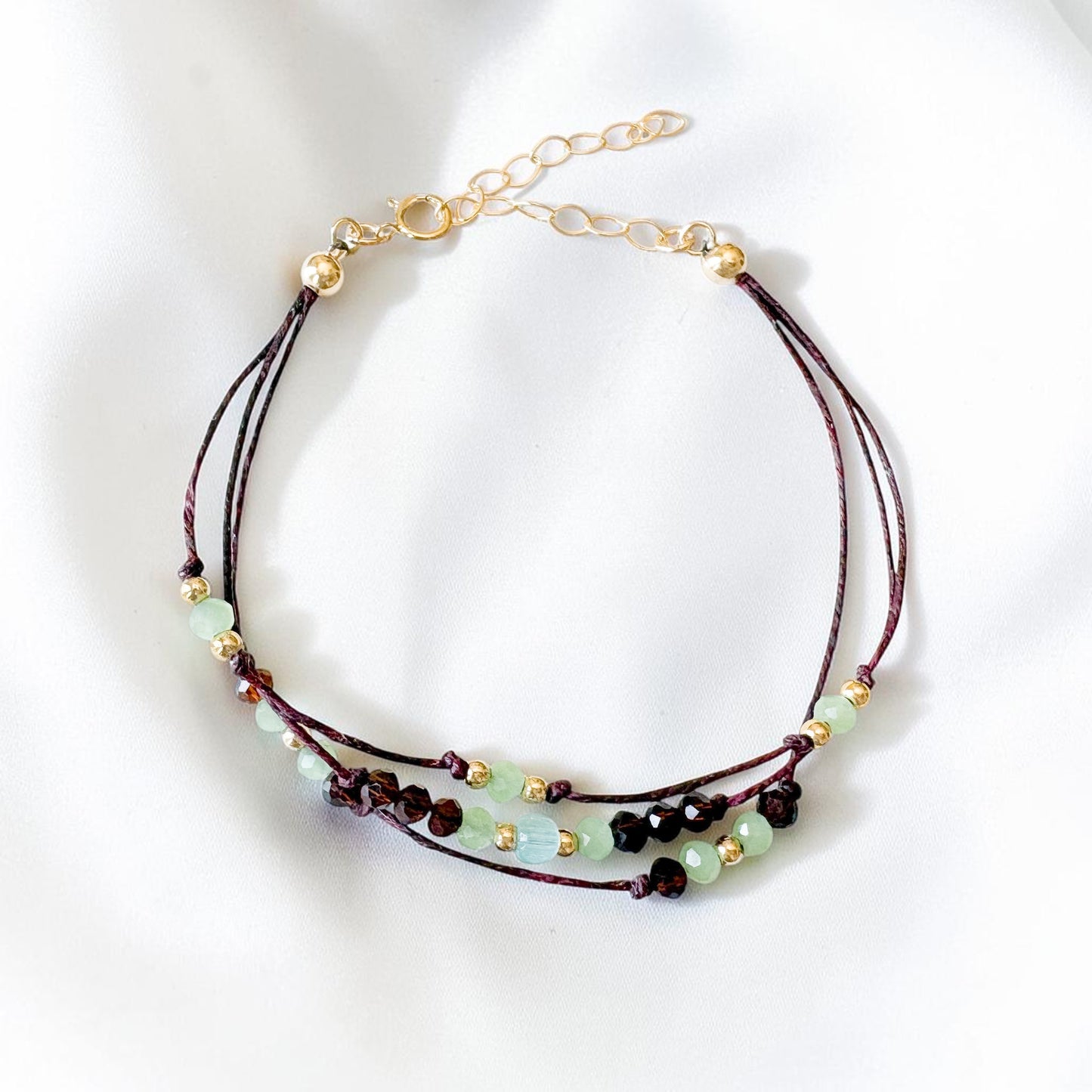 Brown and Green Three Stranded Cord Bracelet