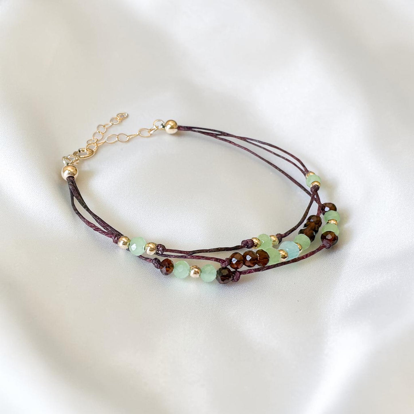 Brown and Green Three Stranded Cord Bracelet