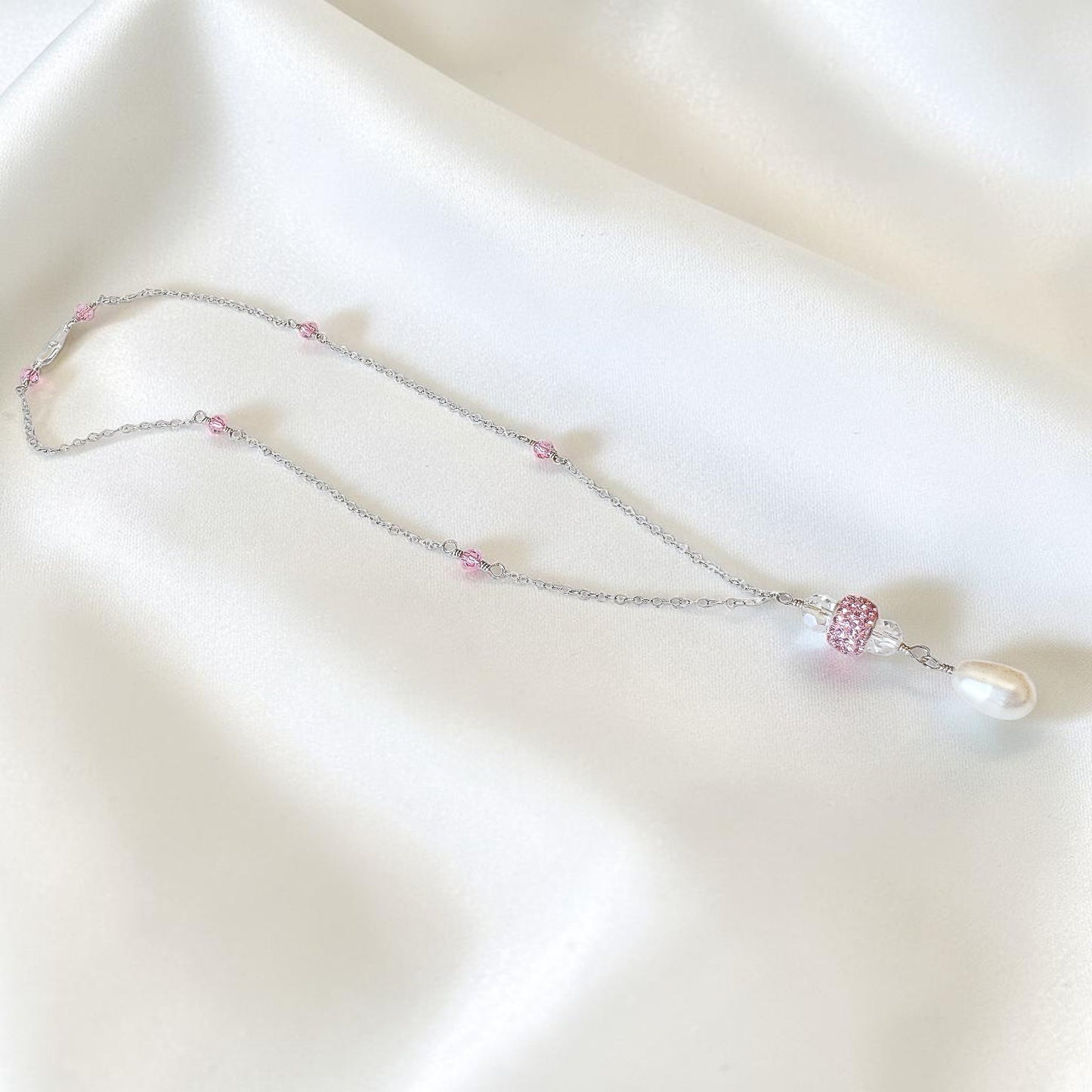 Swarovski Pink Crystal and Pearl Pendant Necklace