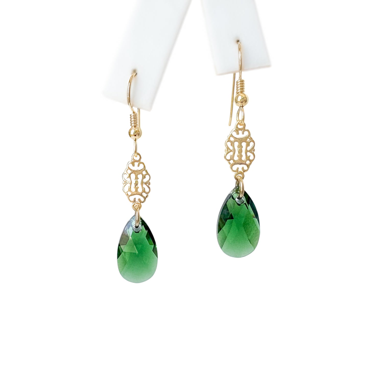 Swarovski Emerald Filigree Earrings