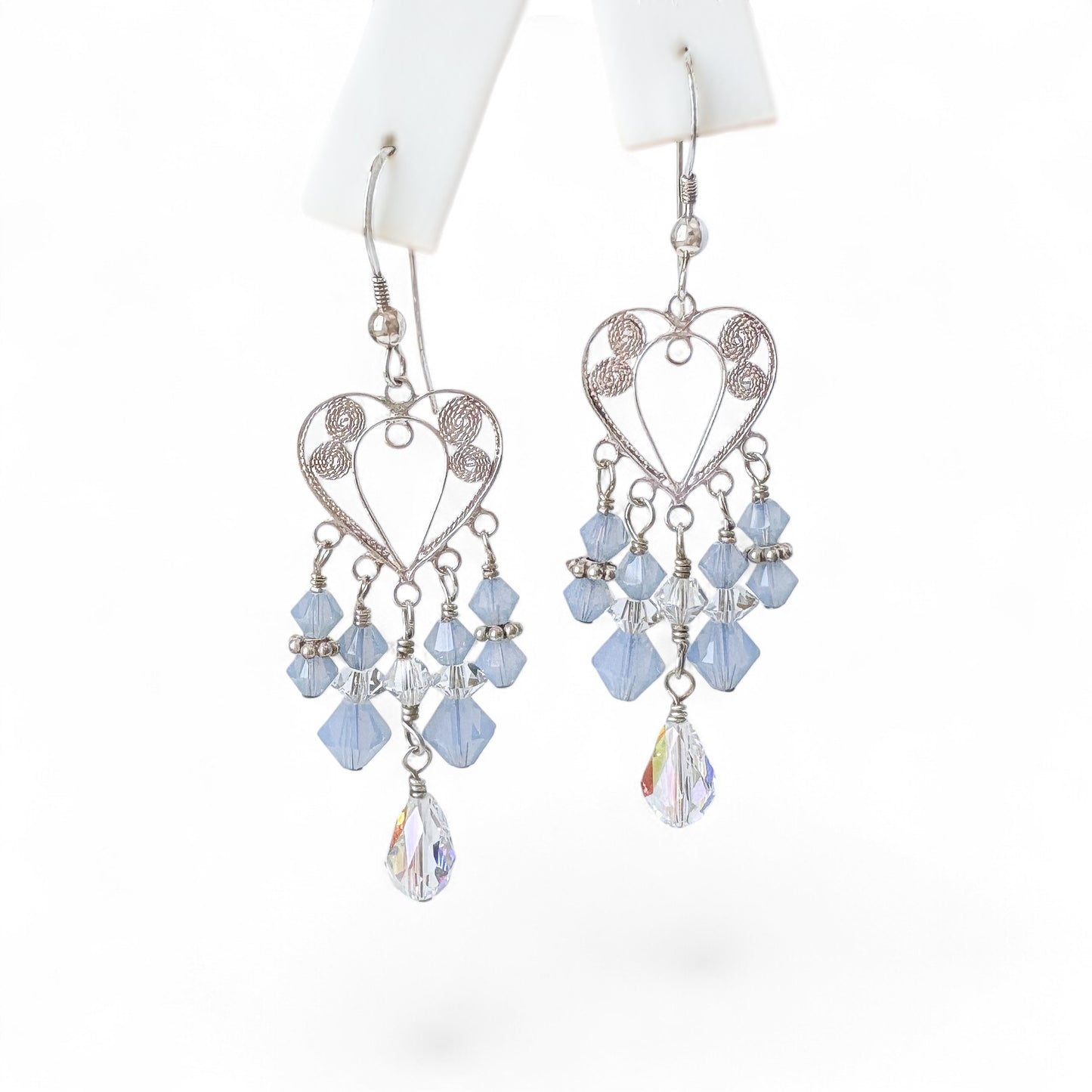 Swarovski Blue Opal Heart Chandelier Earrings