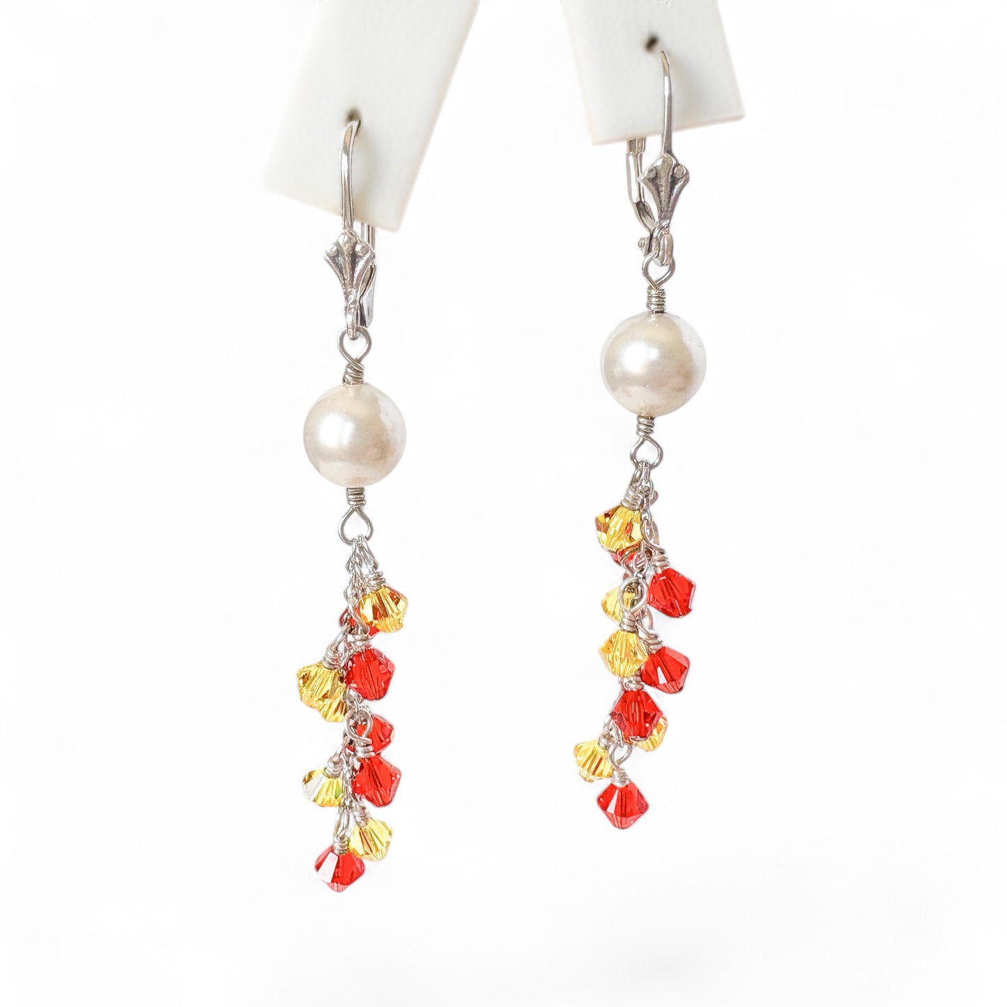 Swarovski Orange and Yellow Crystals with Freshwater Pearl Earrings