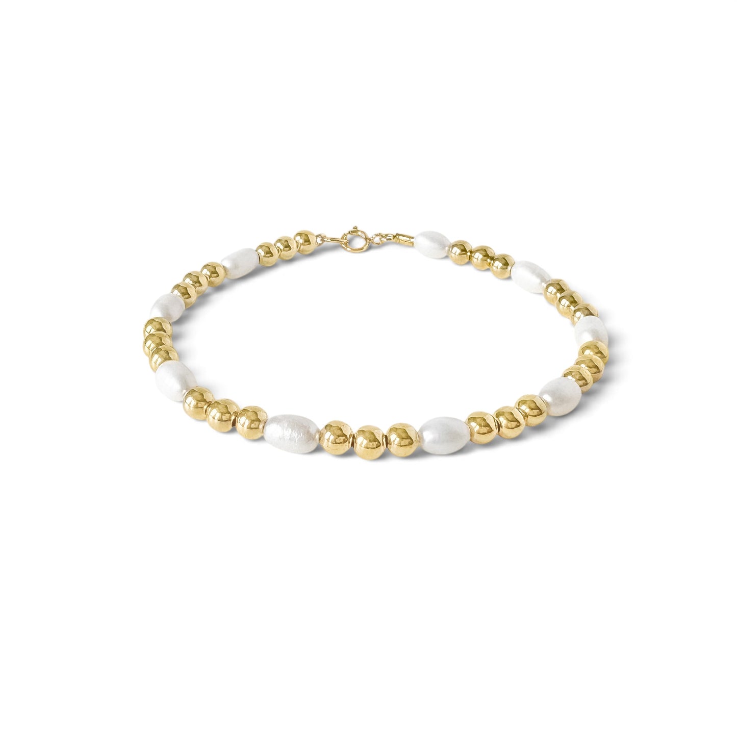 Gold Beaded Bracelet with Freshwater Pearl Accents
