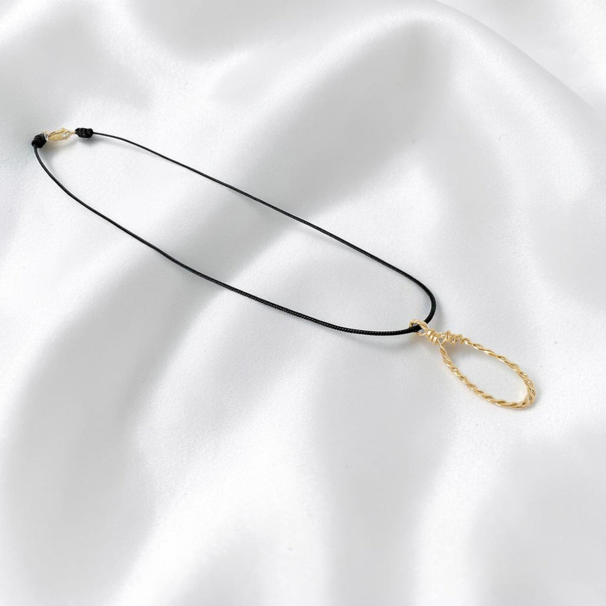 Gold Twisted Teardrop Pendant Black Cord Choker