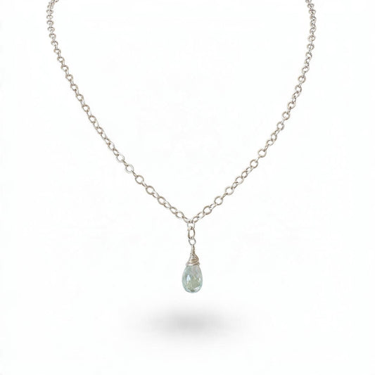 Green Amethyst Briolette Necklace in Sterling Silver