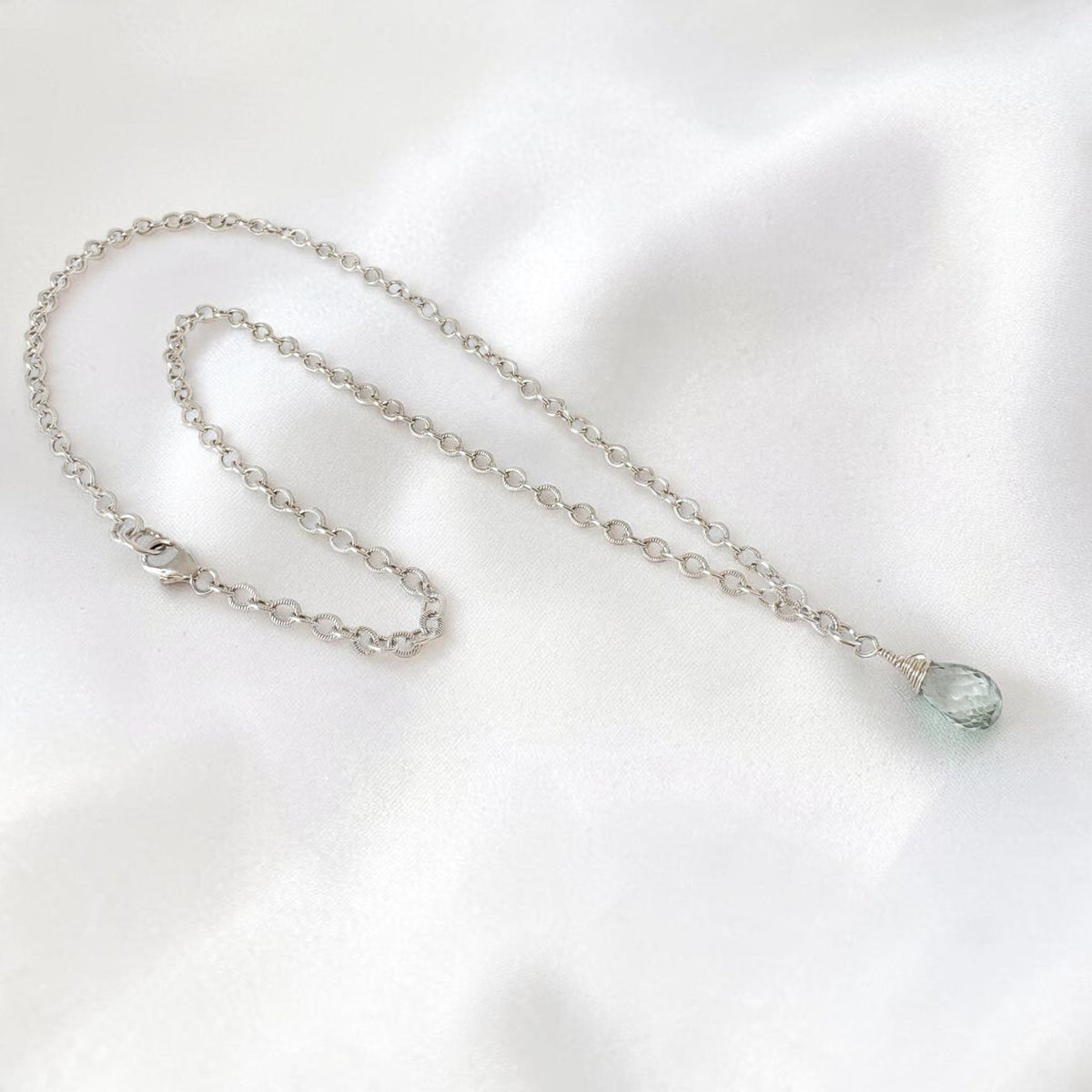 Green Amethyst Briolette Necklace in Sterling Silver