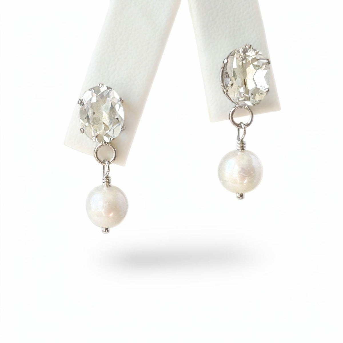White Topaz and Freshwater Pearl Drop Earrings in Sterling Silver