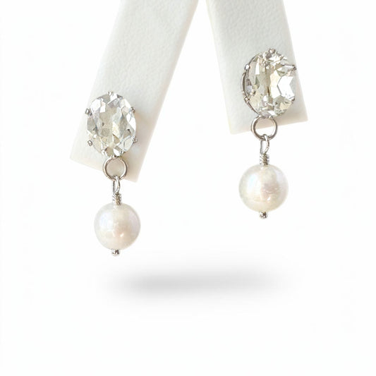 White Topaz and Freshwater Pearl Drop Earrings in Sterling Silver