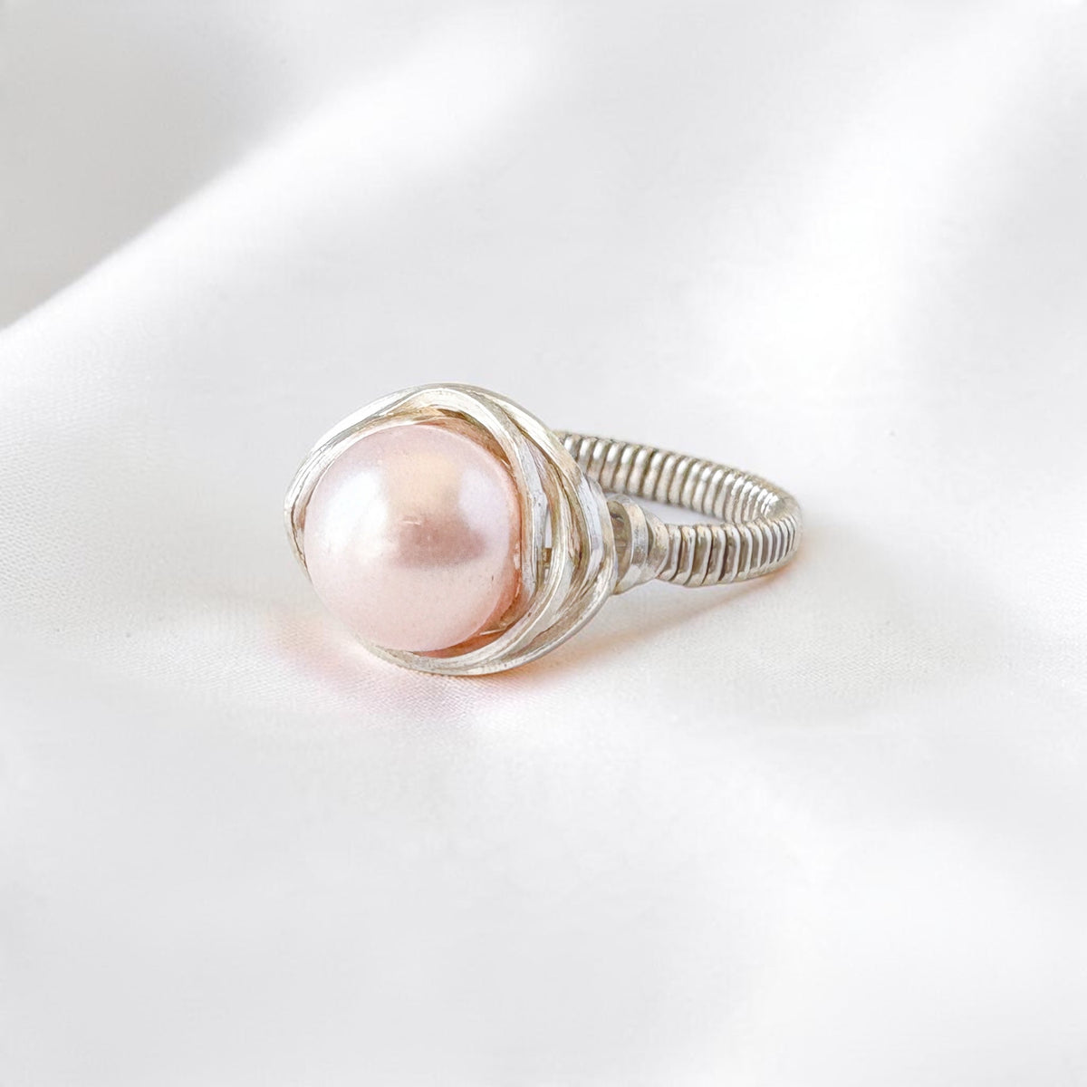 Swarovski Light Pink Pearl Wire Wrapped Ring in Sterling Silver