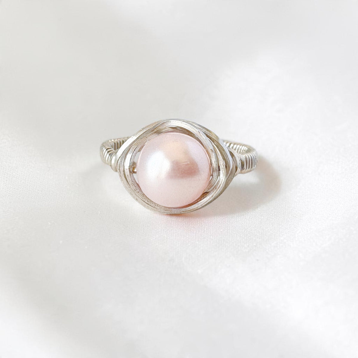Swarovski Light Pink Pearl Wire Wrapped Ring in Sterling Silver