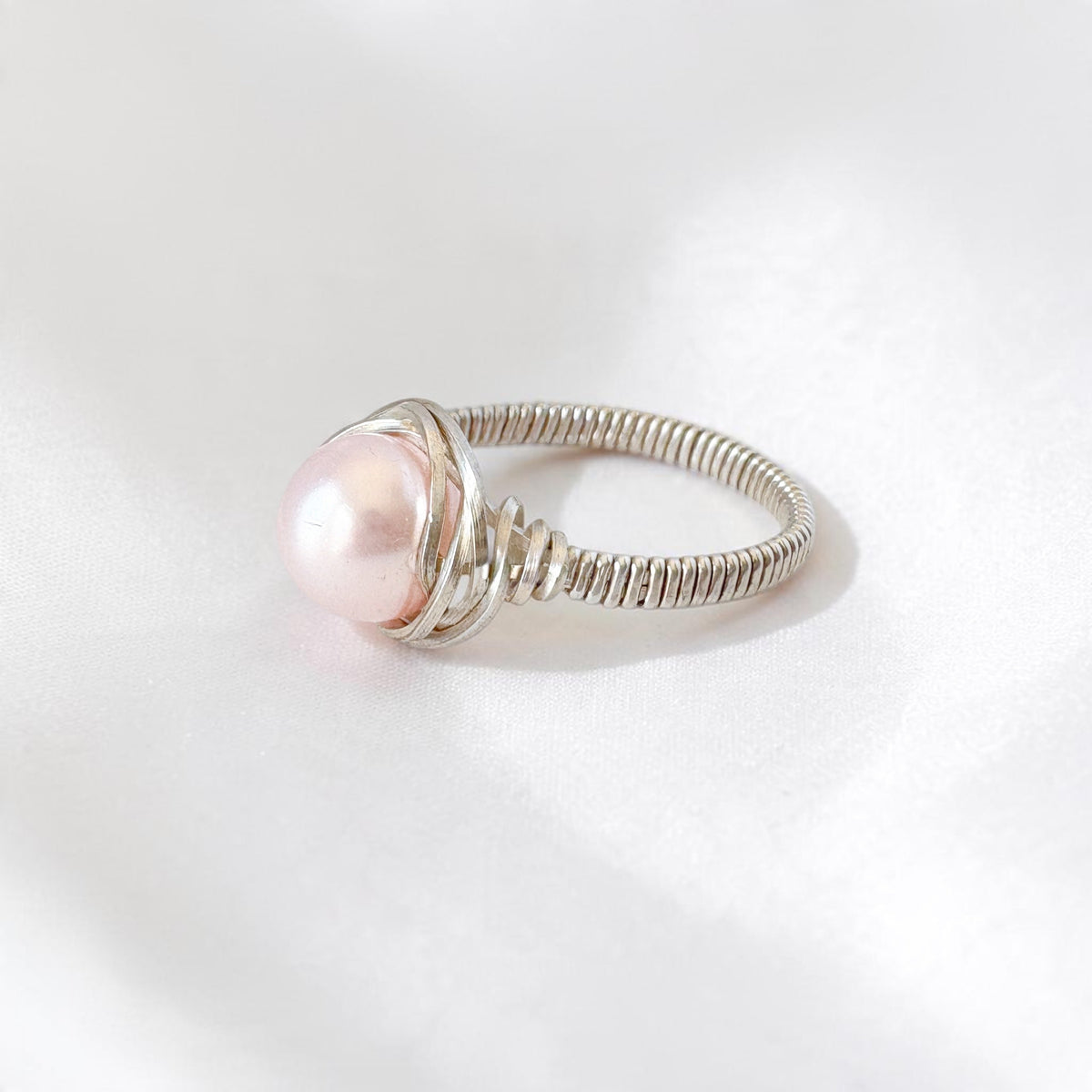 Swarovski Light Pink Pearl Wire Wrapped Ring in Sterling Silver