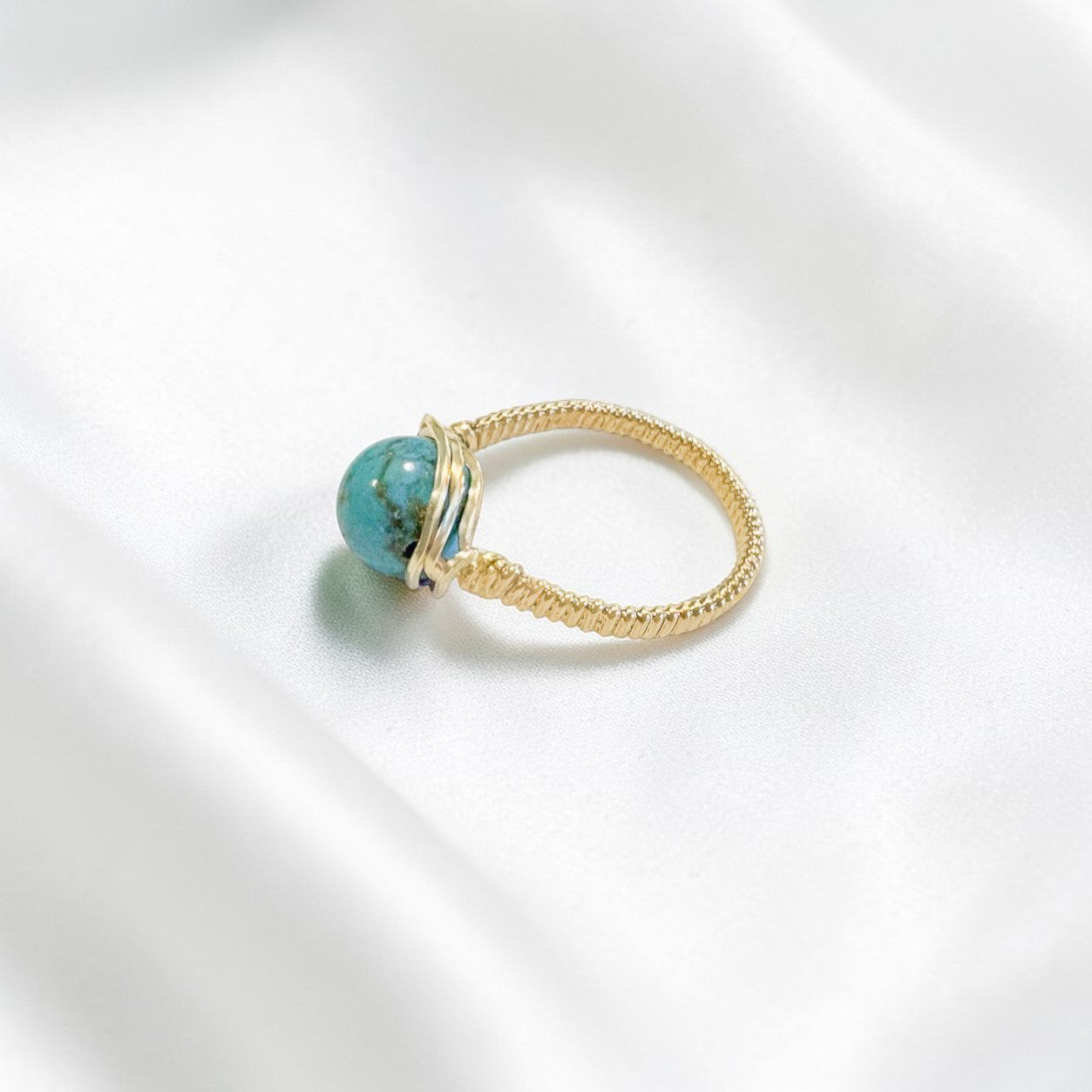 Turquoise Bead Wire Wrapped Gold Ring