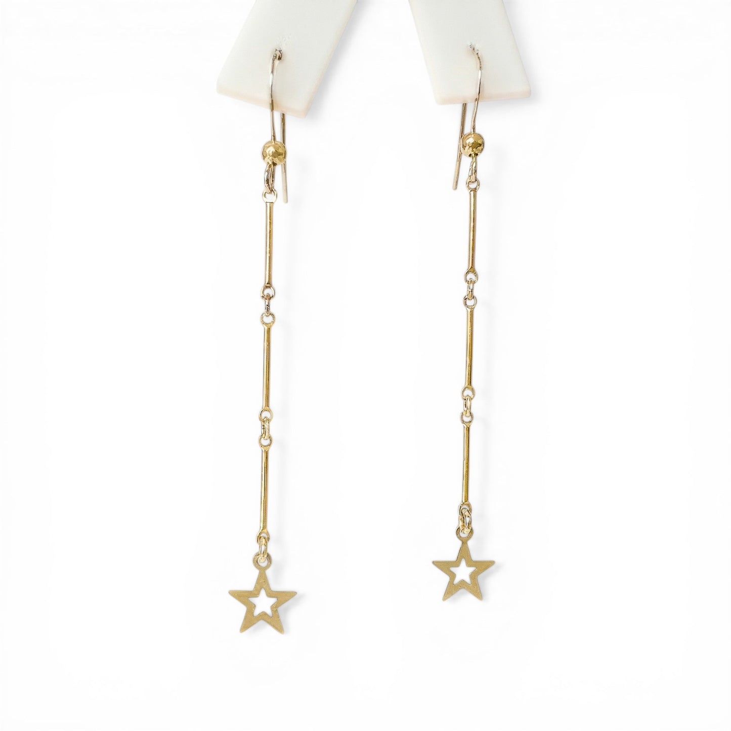 Gold Star Petite Long Dangle Earrings