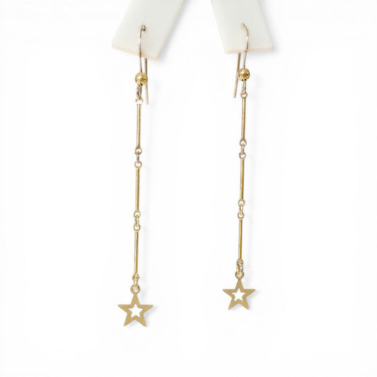 Gold Star Petite Long Dangle Earrings