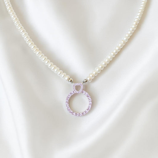 Pink Halo Pearl Necklace