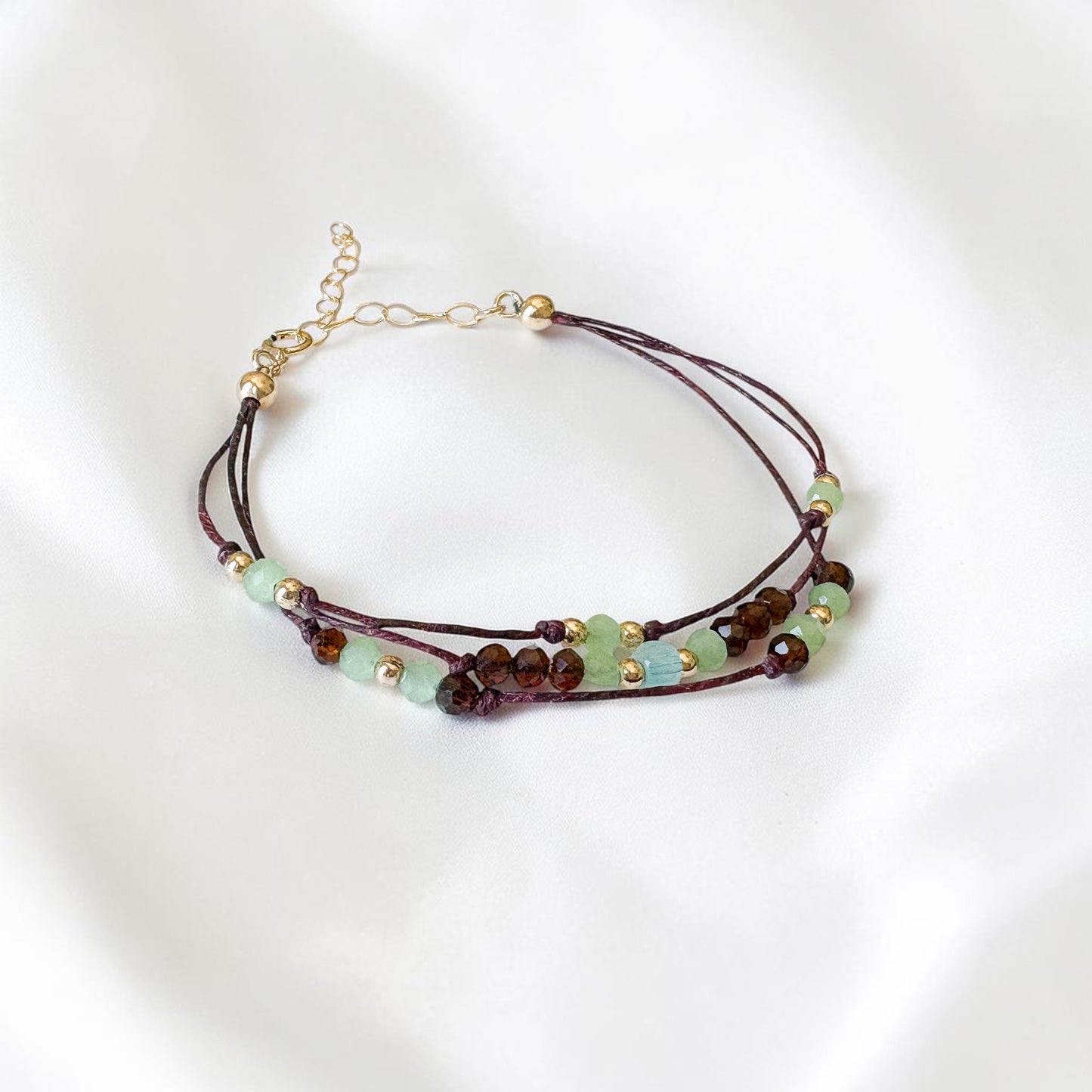 Brown and Green Three Stranded Cord Bracelet