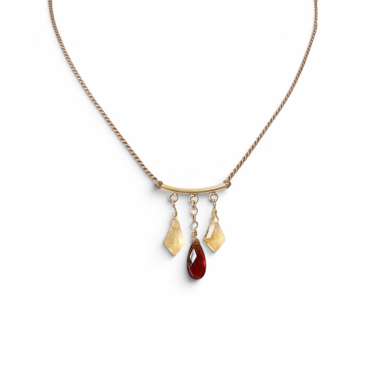 Garnet and Citrine Briolette Silk Cord Necklace