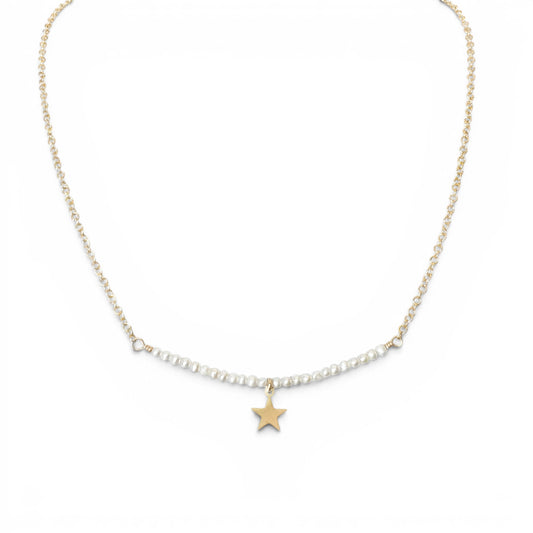 Gold Star with Freshwater Mini Pearl Necklace
