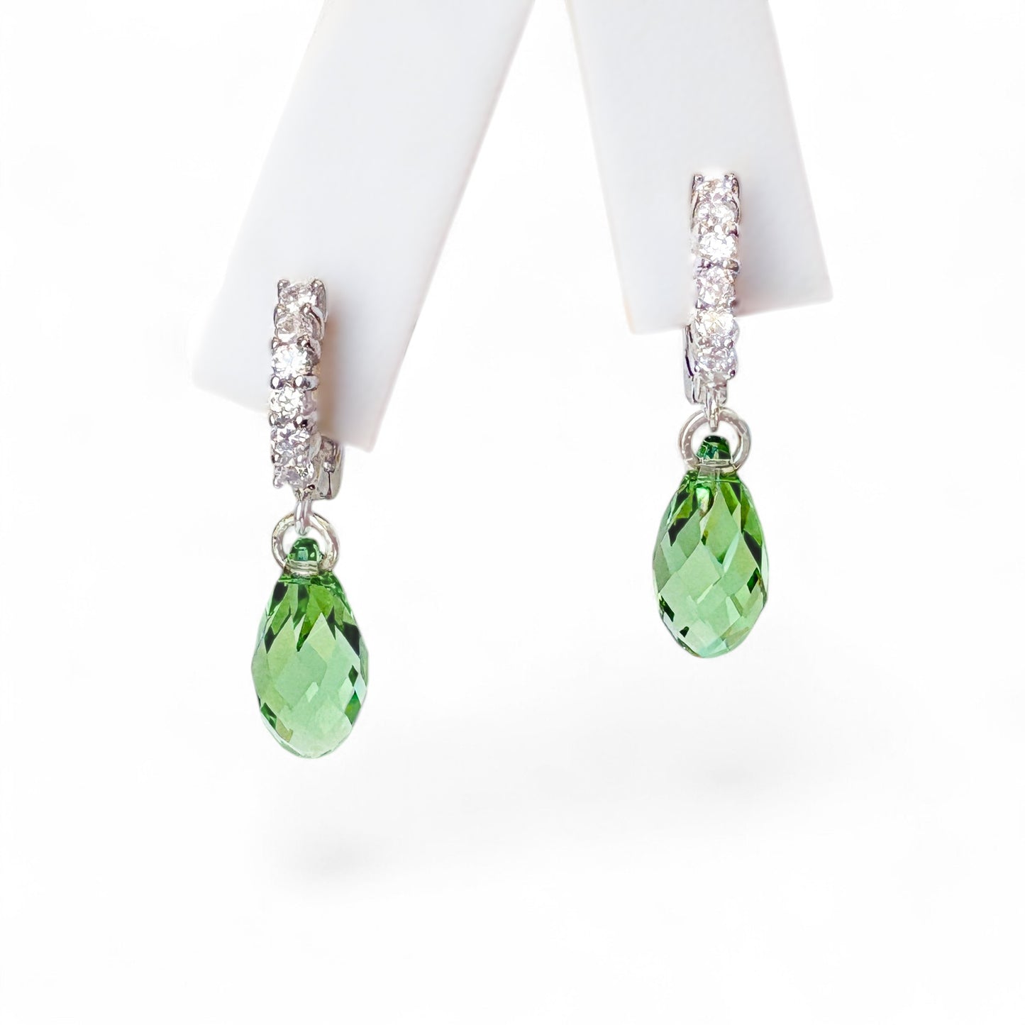 Swarovski Peridot CZ Huggie Hoop Earrings