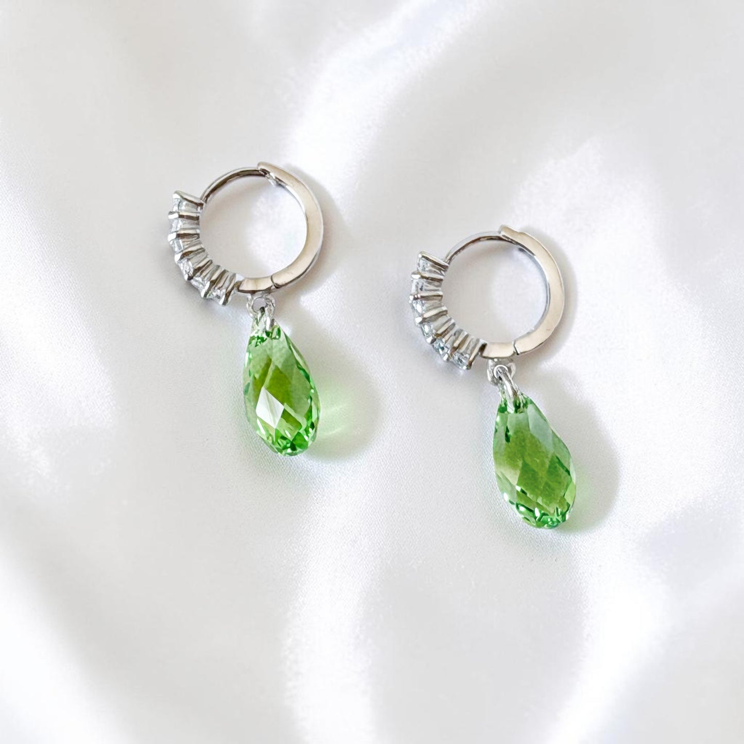 Swarovski Peridot CZ Huggie Hoop Earrings
