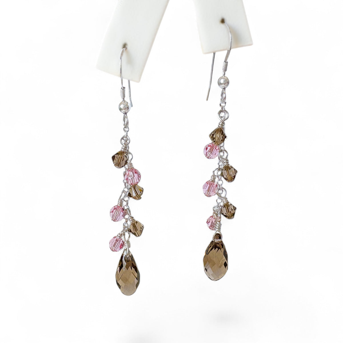 Swarovski Rose and Smoky Quartz Crystal Cluster Earrings
