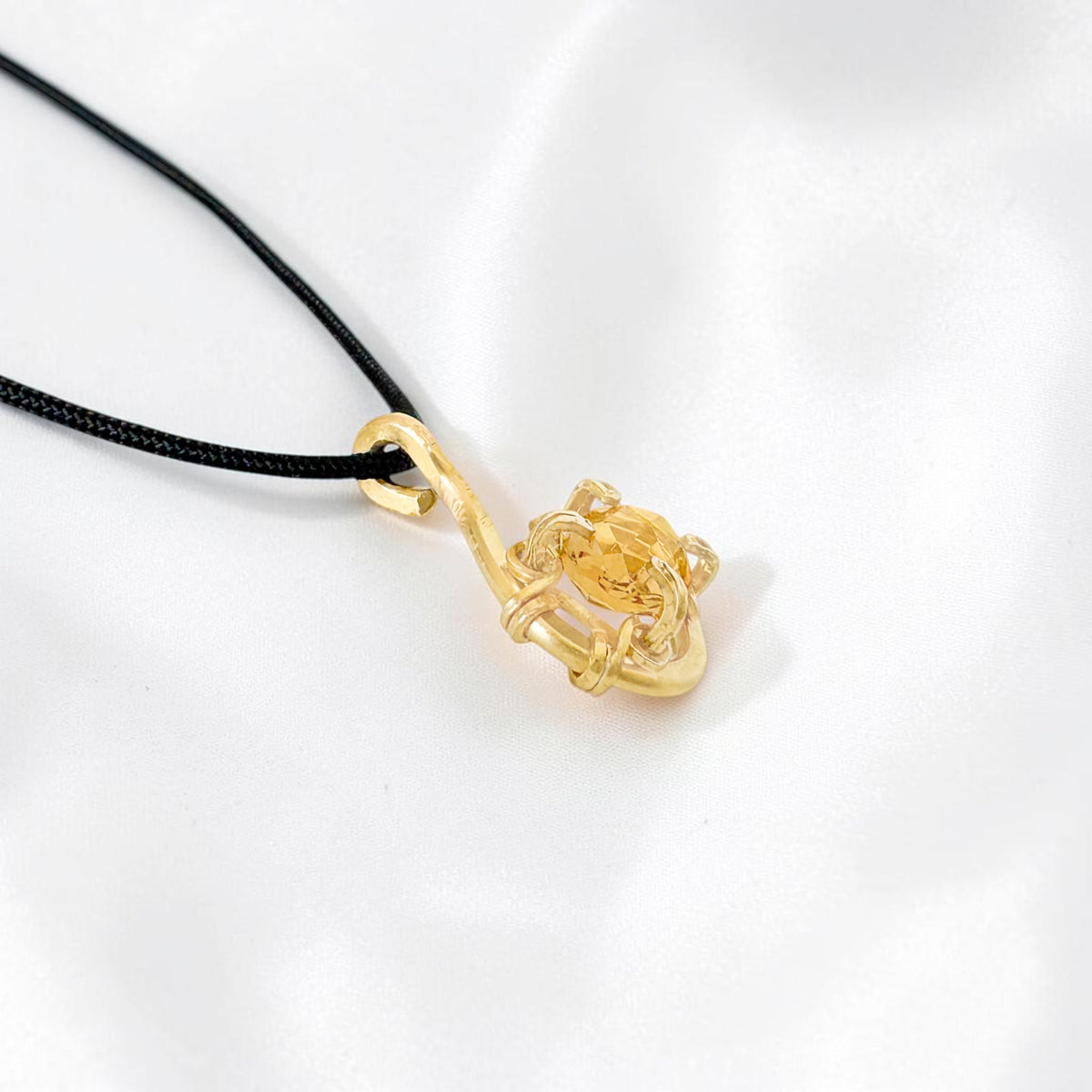 Citrine Pendant Necklace on Black Cord