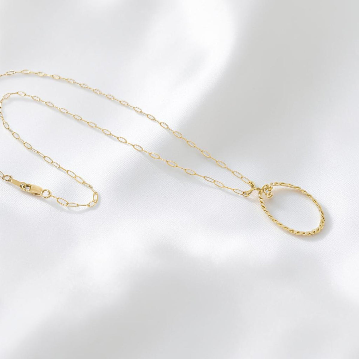 Gold Hammered Twisted Circle Necklace