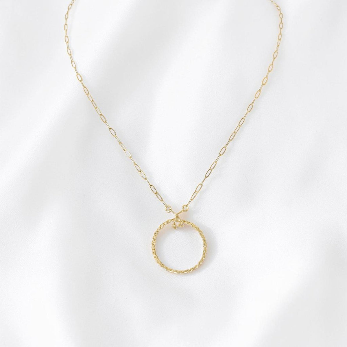 Gold Hammered Twisted Circle Necklace