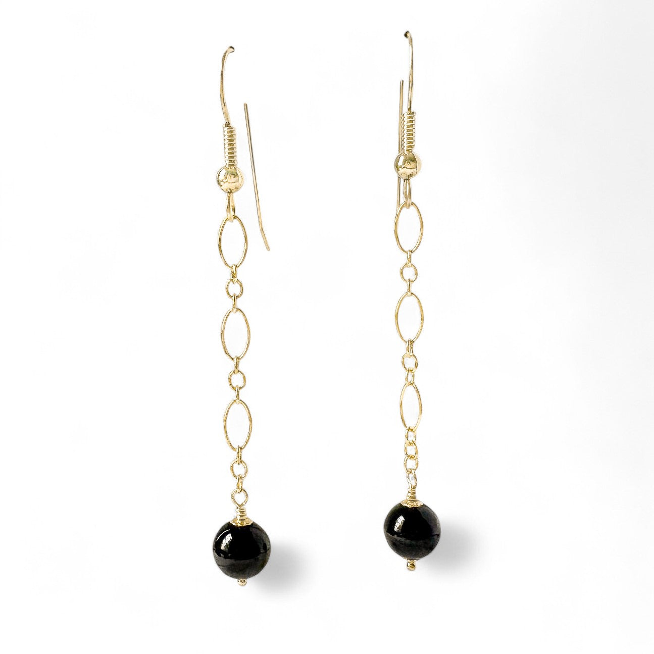 Black Onyx Long Dangle Earrings