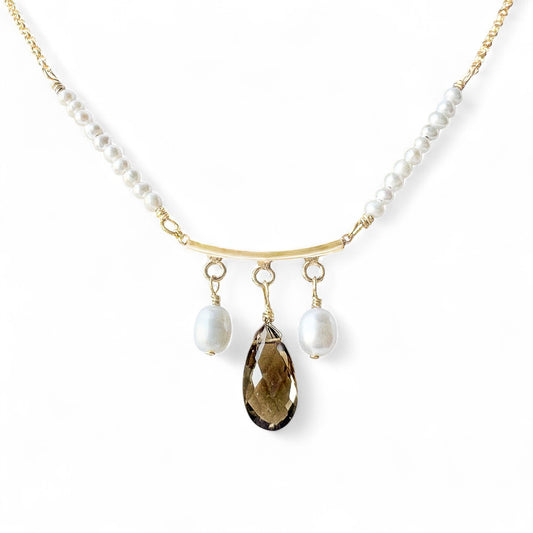 Smoky Quartz and Freshwater Pearl Dangle Necklace