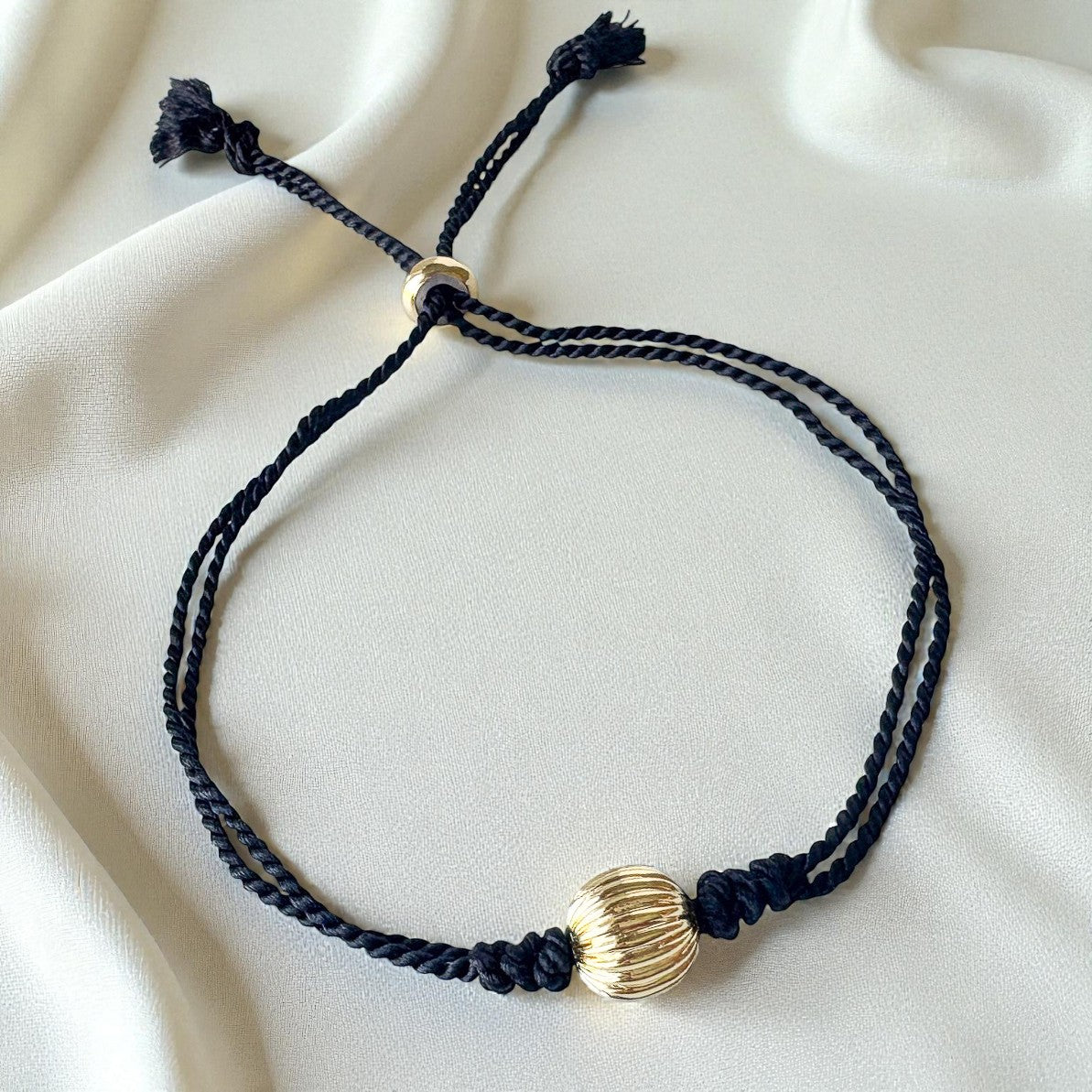 Gold Bead Silk Cord Adjustable Bracelet