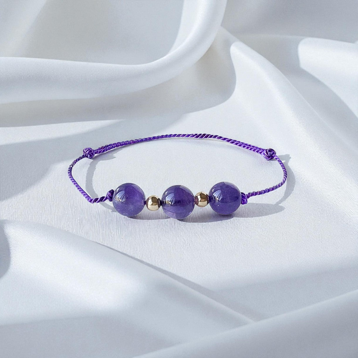 Purple Amethyst Silk Cord Adjustable Bracelet