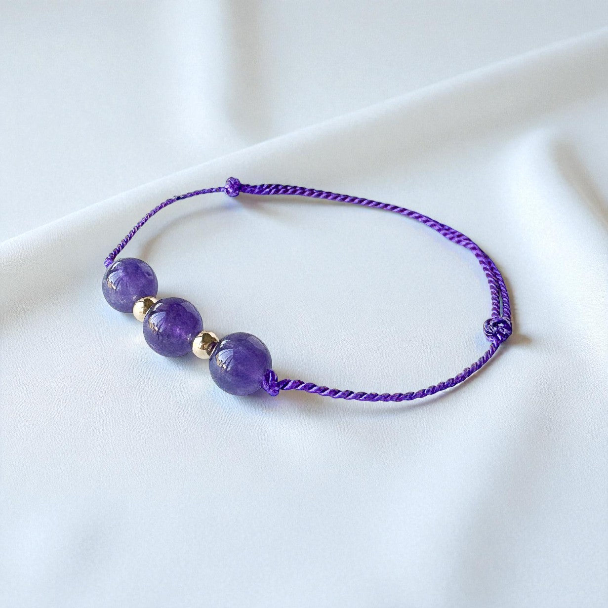 Purple Amethyst Silk Cord Adjustable Bracelet