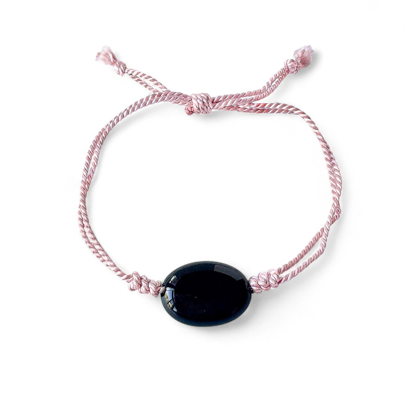 Black Onyx Pink Silk Cord Adjustable Bracelet