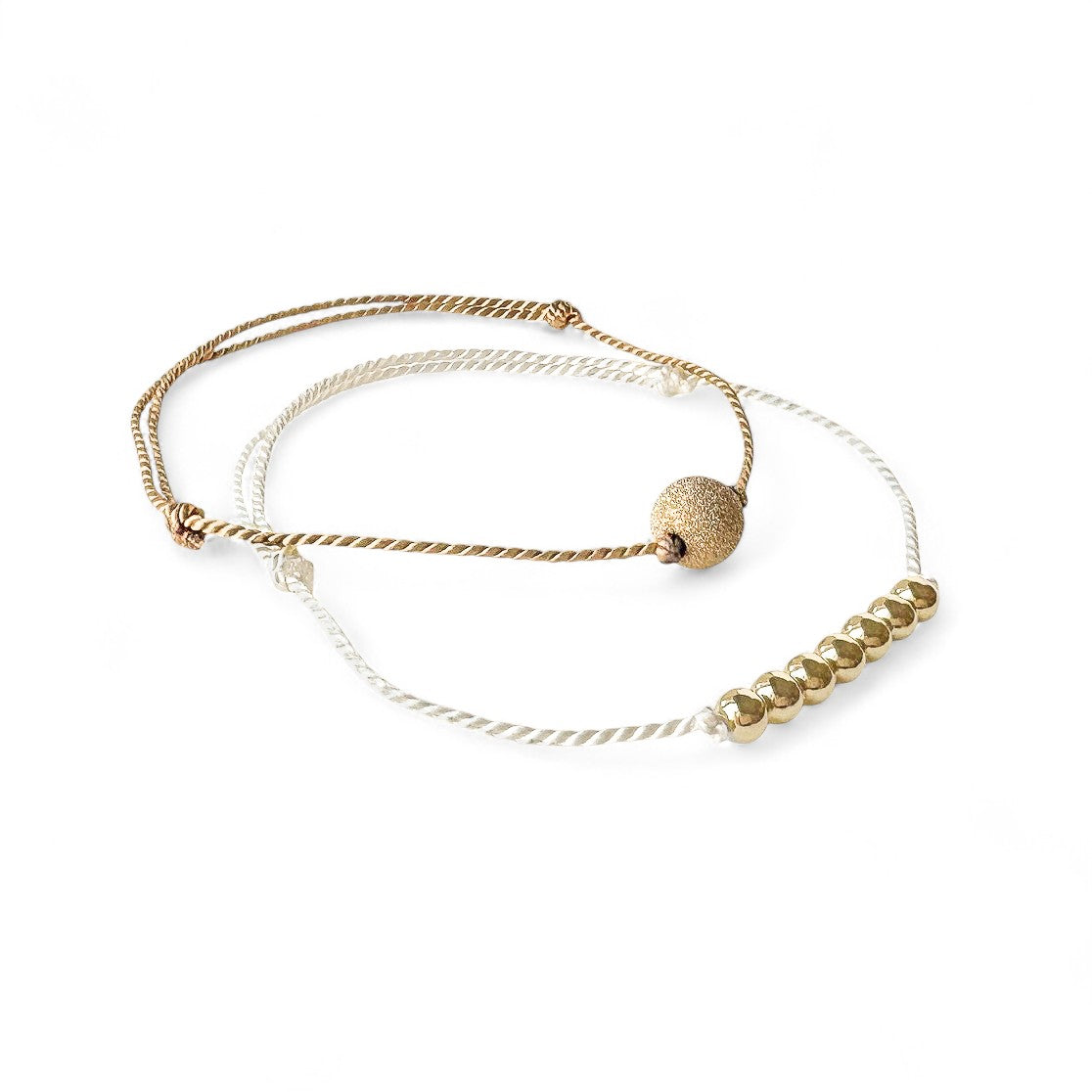 Set of 2 - Gold Beaded Adjustable Cord Bracelets