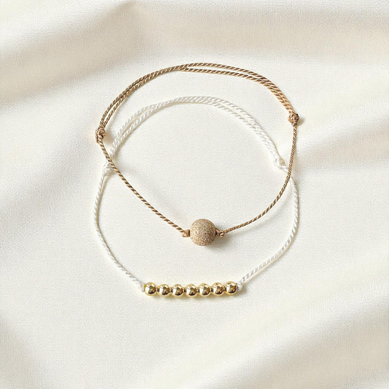 Set of 2 - Gold Beaded Adjustable Cord Bracelets