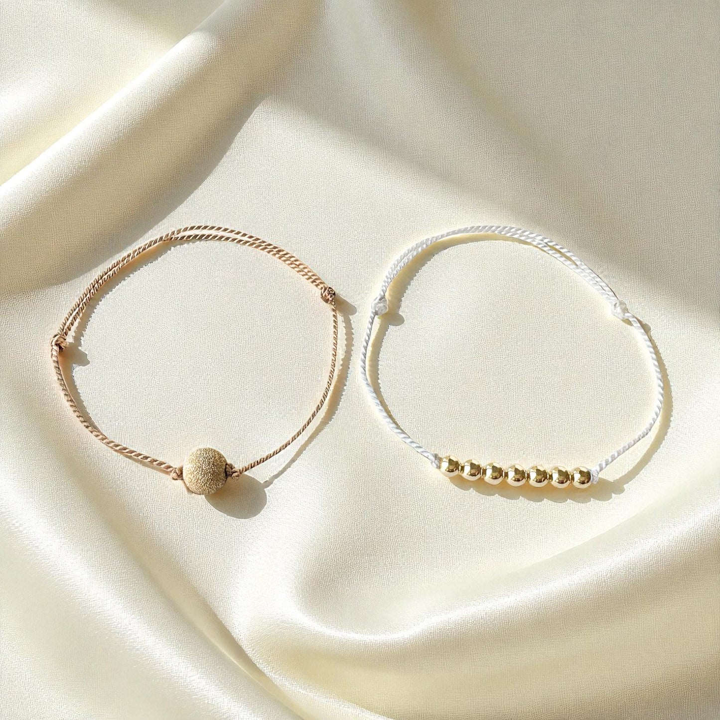 Set of 2 - Gold Beaded Adjustable Cord Bracelets