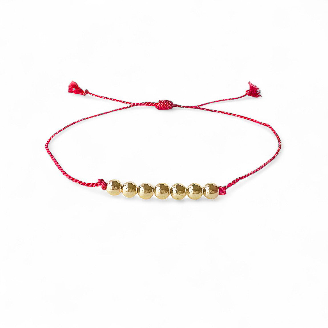 Gold Beaded Red Silk Cord Adjustable Bracelet