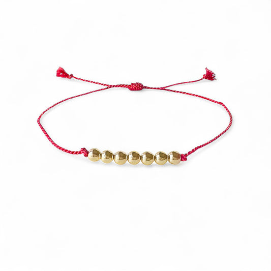 Gold Beaded Red Silk Cord Adjustable Bracelet
