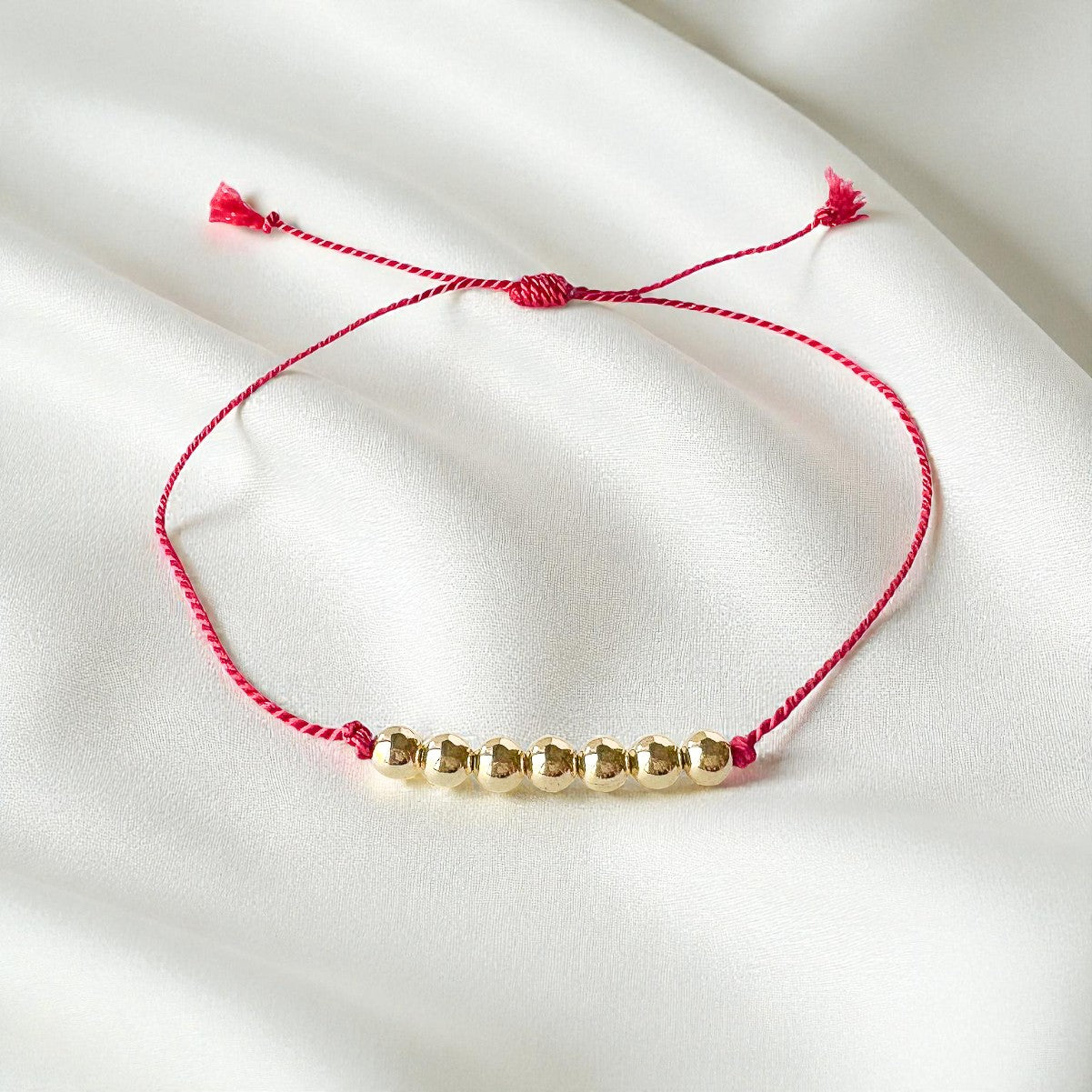 Gold Beaded Red Silk Cord Adjustable Bracelet