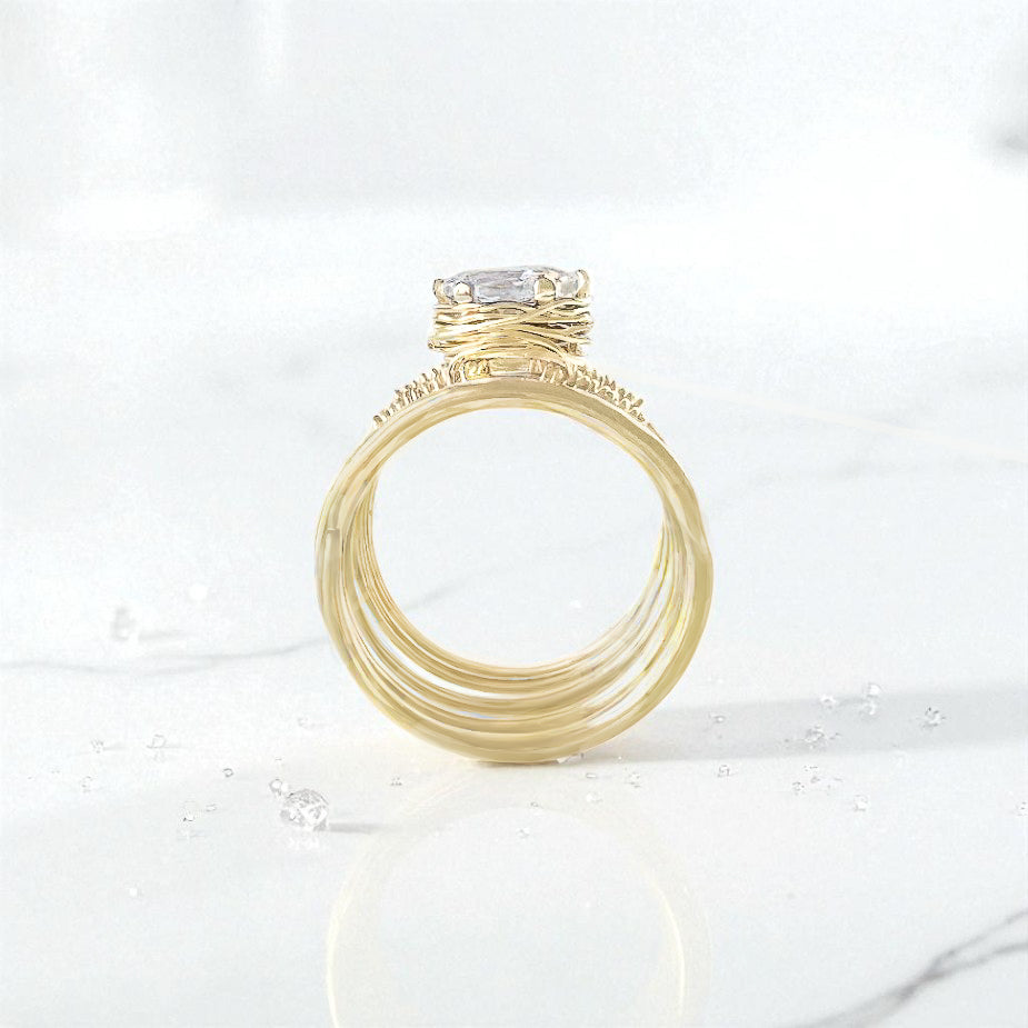 White Zircon Wire Wrapped Spiral Ring