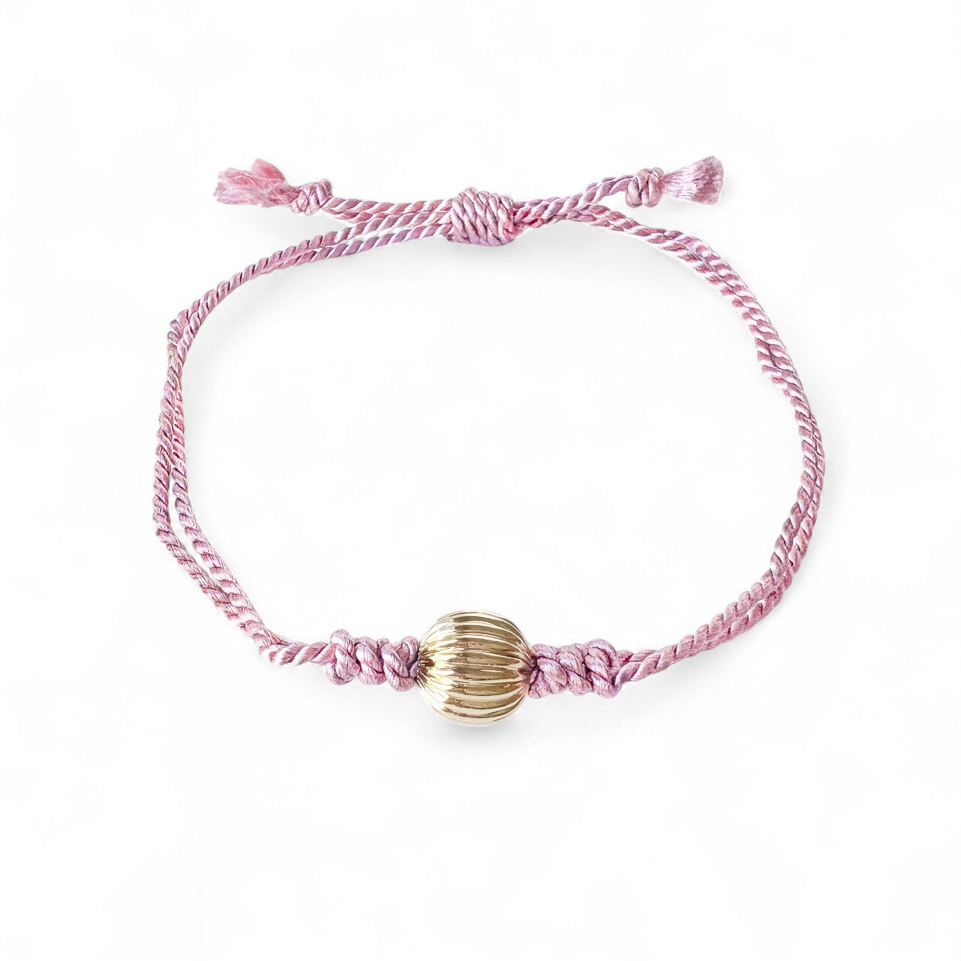 Gold Bead Pink Silk Cord Adjustable Bracelet