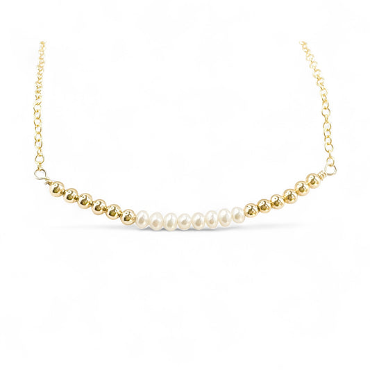 Gold and Pearl Beaded Choker Necklace