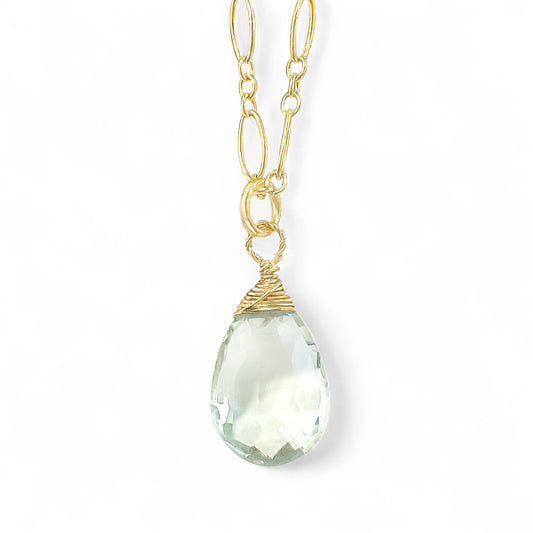Green Amethyst Wire Wrapped Briolette Necklace