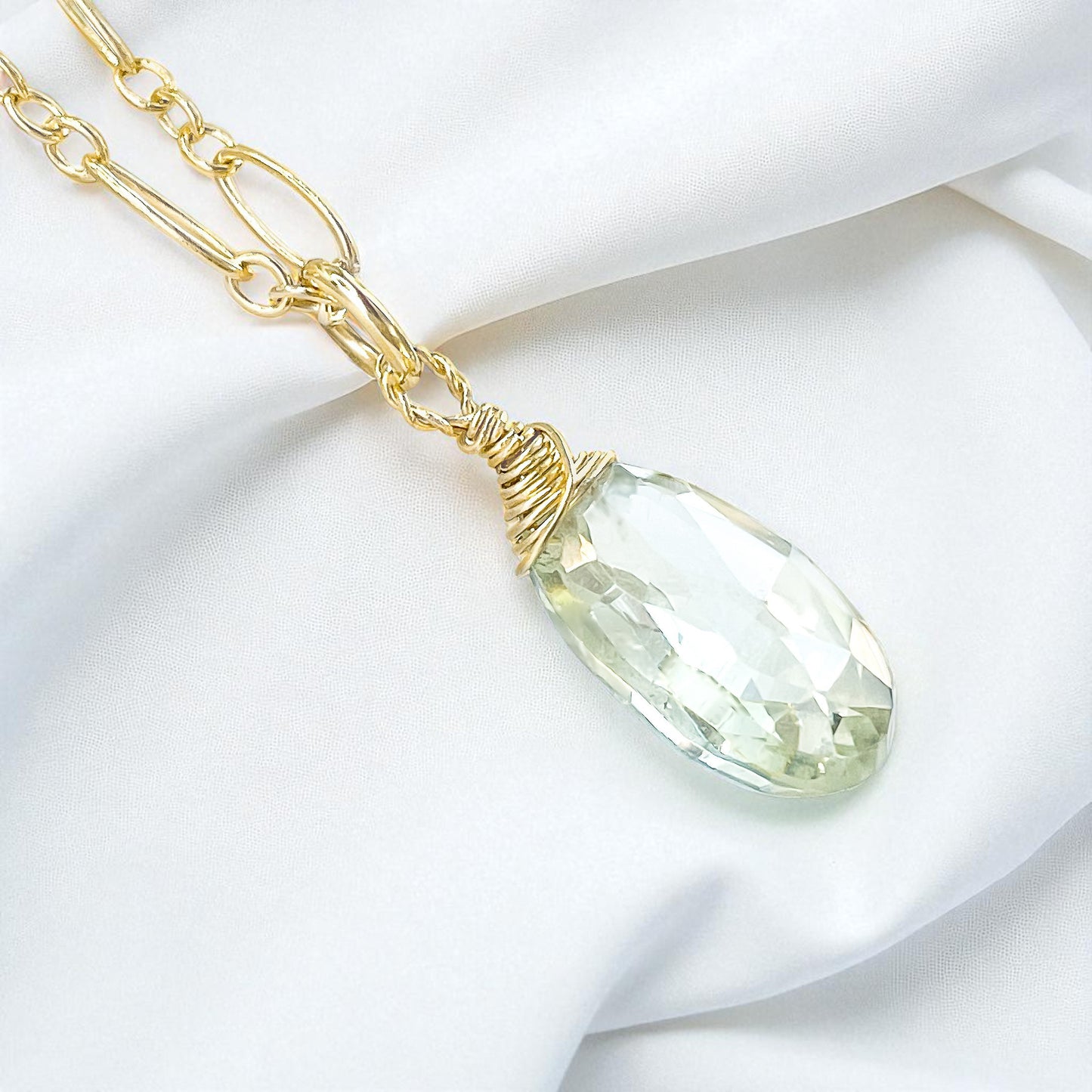 Green Amethyst Wire Wrapped Briolette Necklace