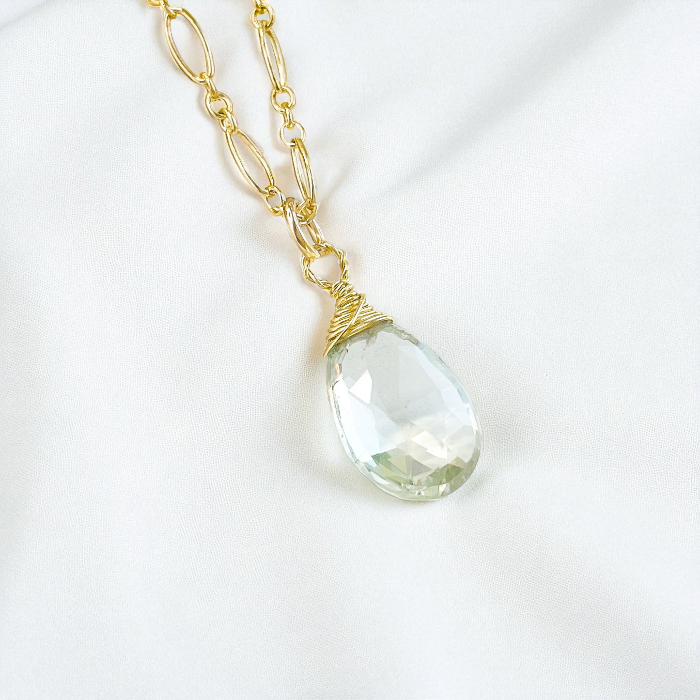 Green Amethyst Wire Wrapped Briolette Necklace