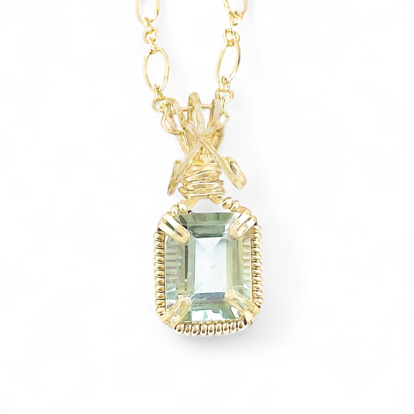 Green Amethyst Emerald Cut Pendant Necklace