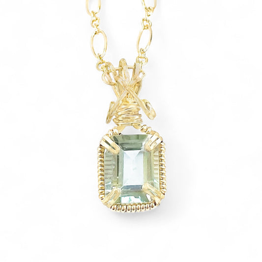 Green Amethyst Emerald Cut Pendant Necklace