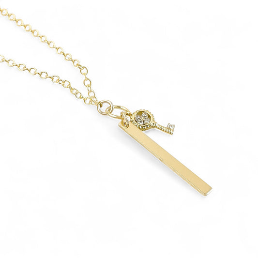 Gold Bar and Key Necklace